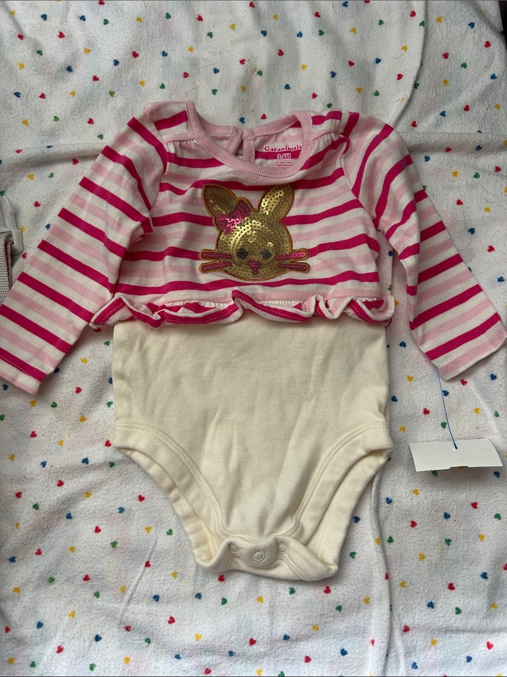 Garanimals Pink & Cream Bunny Sequin Stripe Baby One-Piece